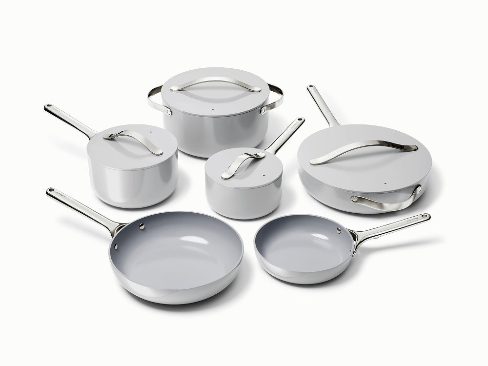Caraway ceramic cookware & minis set in Gray.