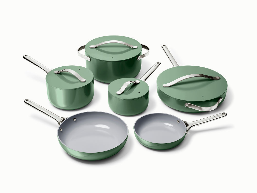 Caraway ceramic cookware & minis set in Sage.