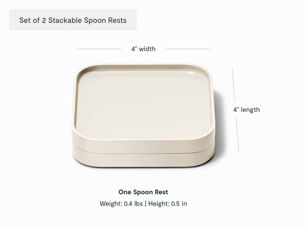 Caraway Cream two stackable spoon rests shown with component labels.