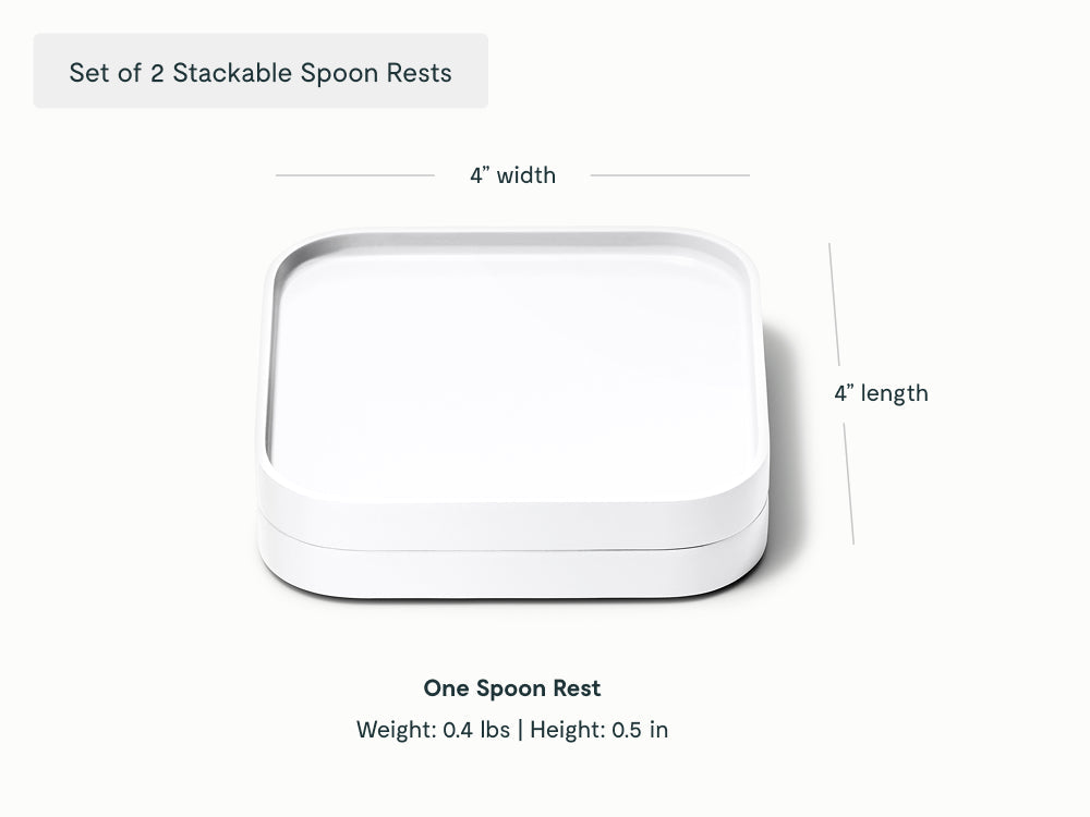 Caraway White two stackable spoon rests shown with component labels.
