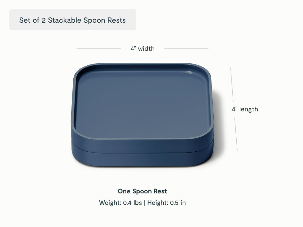 Caraway Navy two stackable spoon rests shown with component labels.