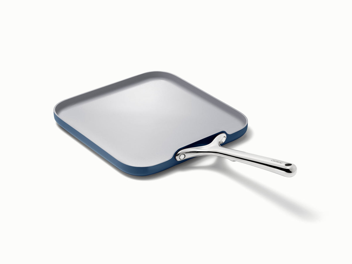 Caraway ceramic square griddle pan in Navy.