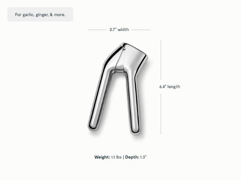Caraway stainless steel garlic press dimensions. width: 2.7 in; length: 6.4 in; depth: 1.3 in.