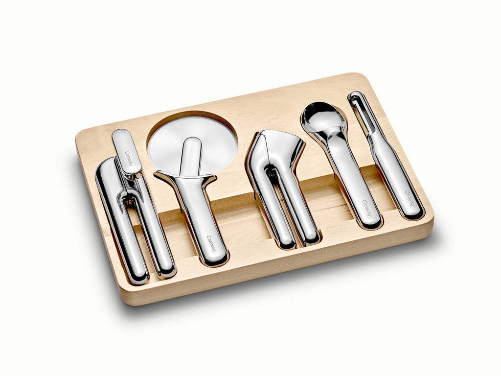 Caraway stainless steel kitchen gadget set.
