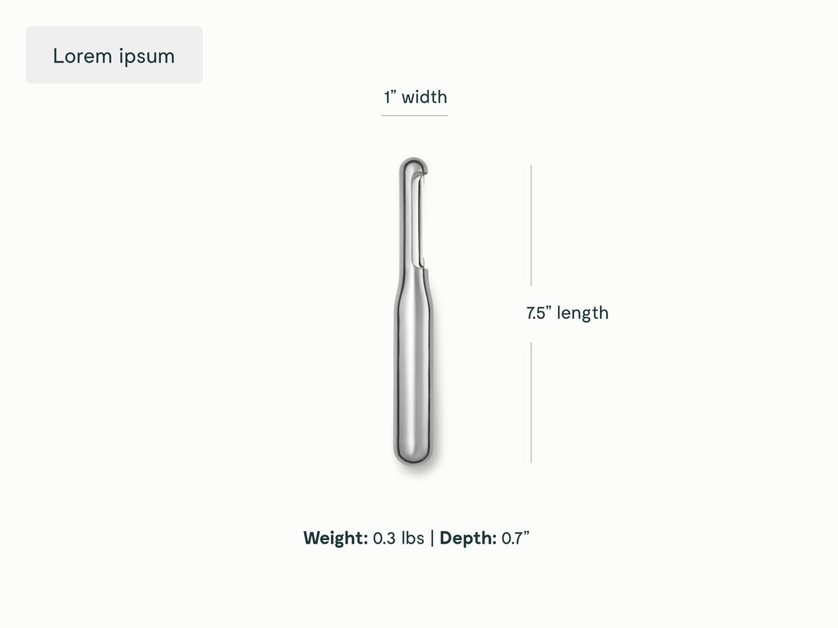 Caraway stainless steel vegetable peeler dimensions. width: 1 in; length: 7.5 in; depth: 0.7 in.