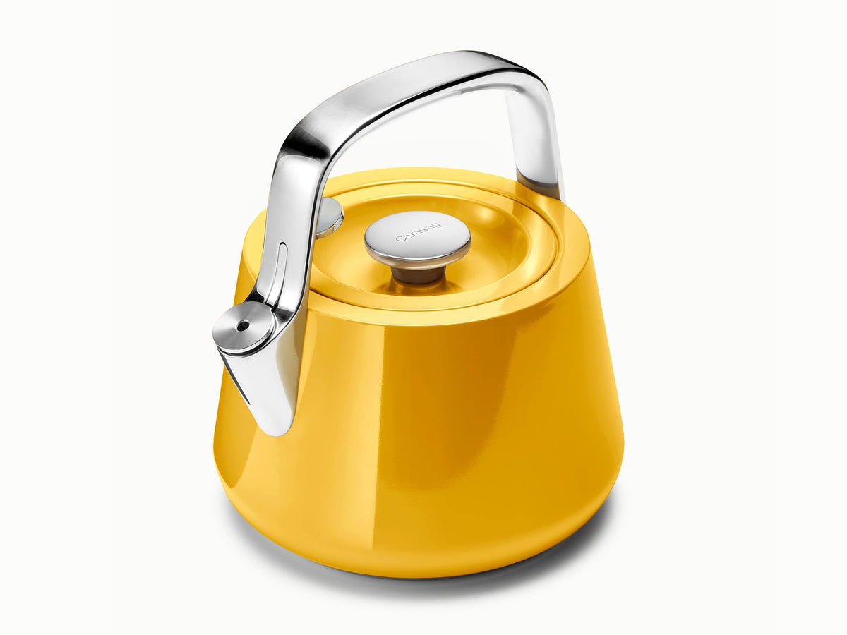 Caraway whistling tea kettle in Marigold.