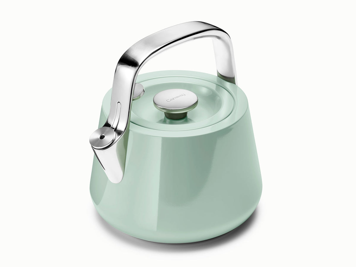 Caraway whistling tea kettle in pale green.